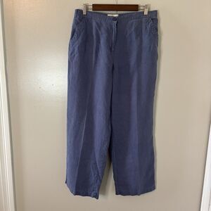 LL Bean Womens Linen Pull On Pants Elastic Waist Lightweight Blue Sz 14 Regular